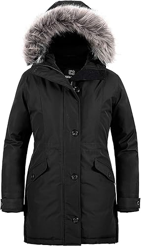 wantdo Women's Hooded Winter Parka Waterproof Warm Long Puffer Jacket Black Larg