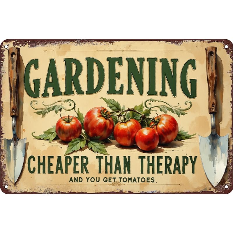 Gardening Humor Tin Sign Wall Decor - 12x8 Inch Metal Vintage Farmhouse Wall Art for Garden Shed, Patio, Greenhouse, Funny Gift for Vegetable Growers