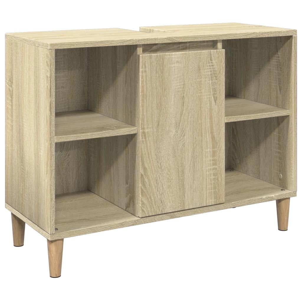 Sonoma - Mueble de baño de roble de 80 x 33 x 60 cm, diseño moderno con 4 compartimentos y puerta para pequeños baños y aseos