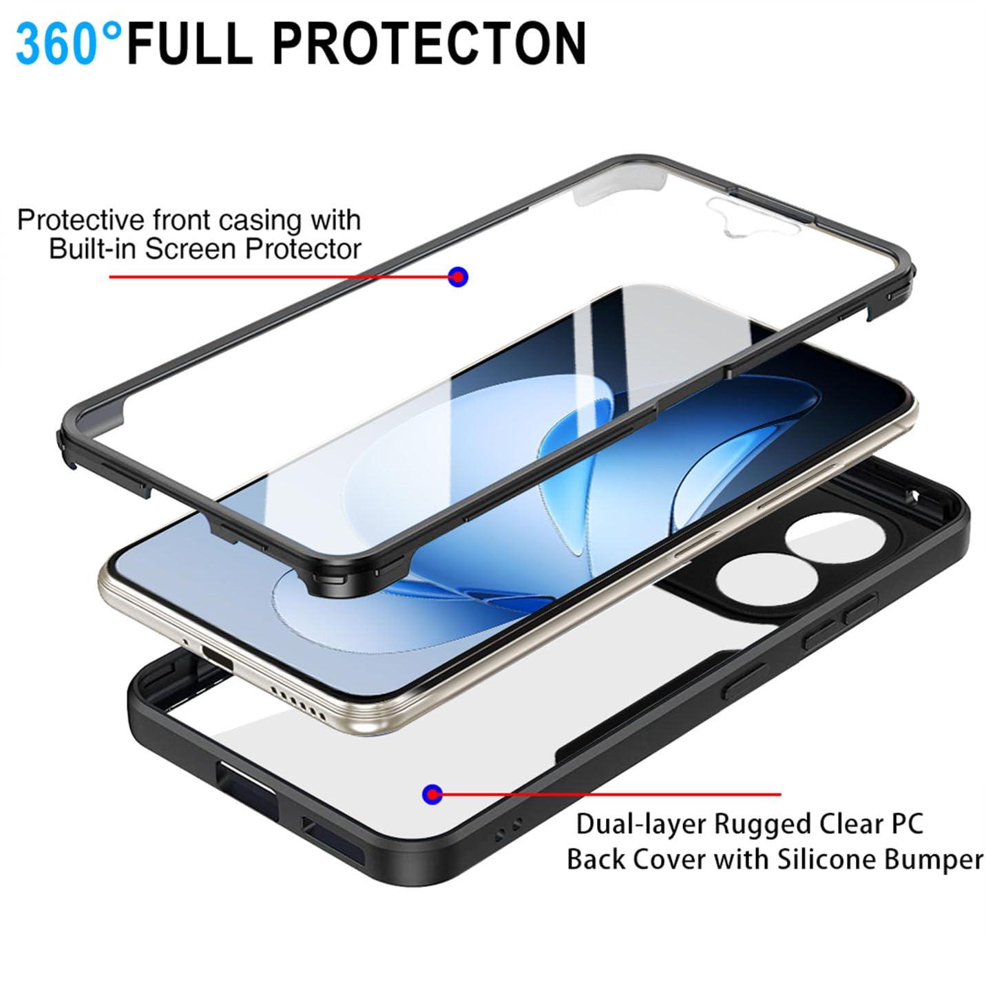 BORYA Funda Para OPPO Reno13 Pro 5G (Reno 13 Pro 5G), Antigolpes Transparente Ultradelgado Silicona Carcasa, Suave TPU + PC Estuche, Antiarañazos Caso (Protector Pantalla Incorporado), Verde