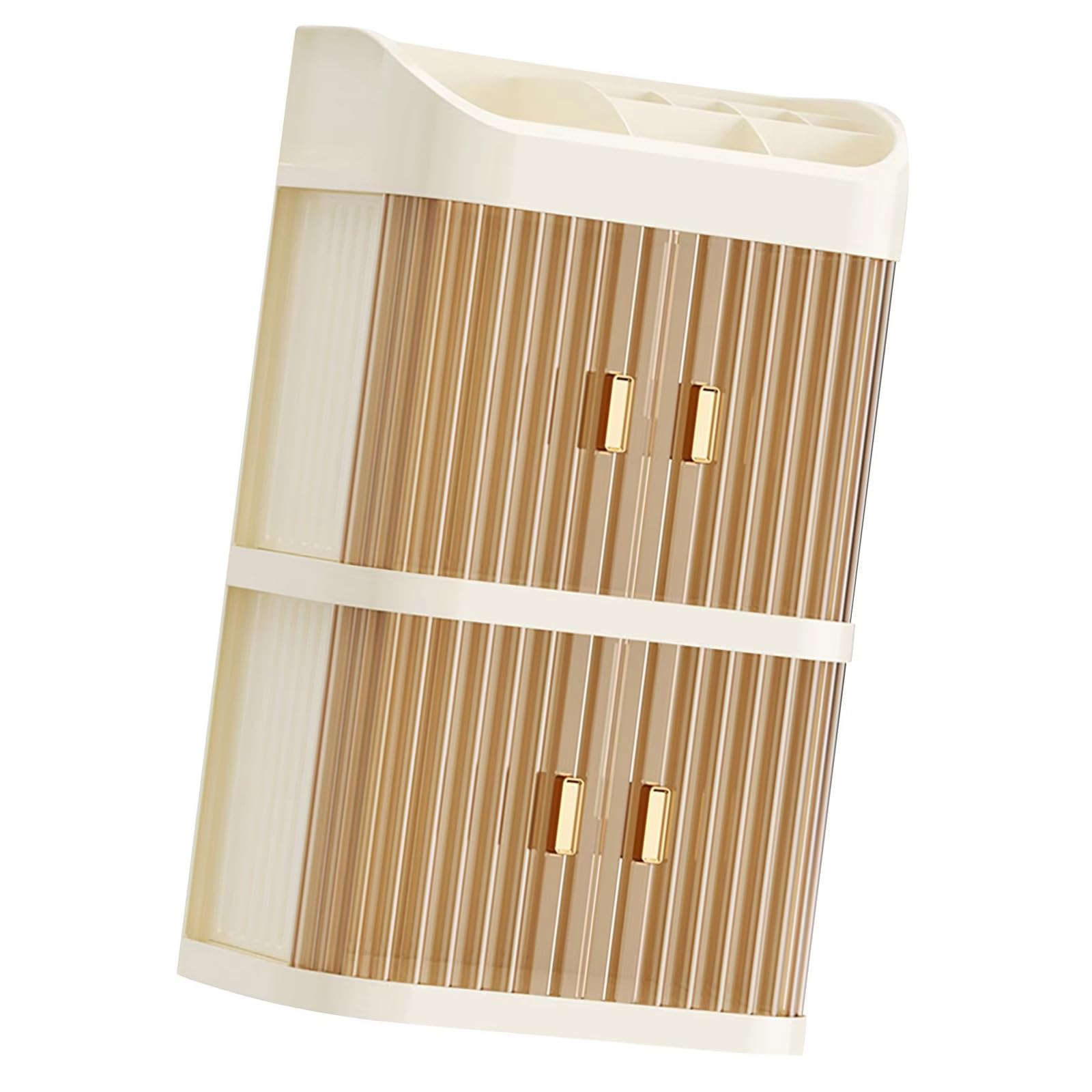 Avejjbaey Creamy Yellow Functional Cosmetic Organizers Box 3 Layer Stackable Design Makeup Storage For Vanity Countertop Makeup Storage