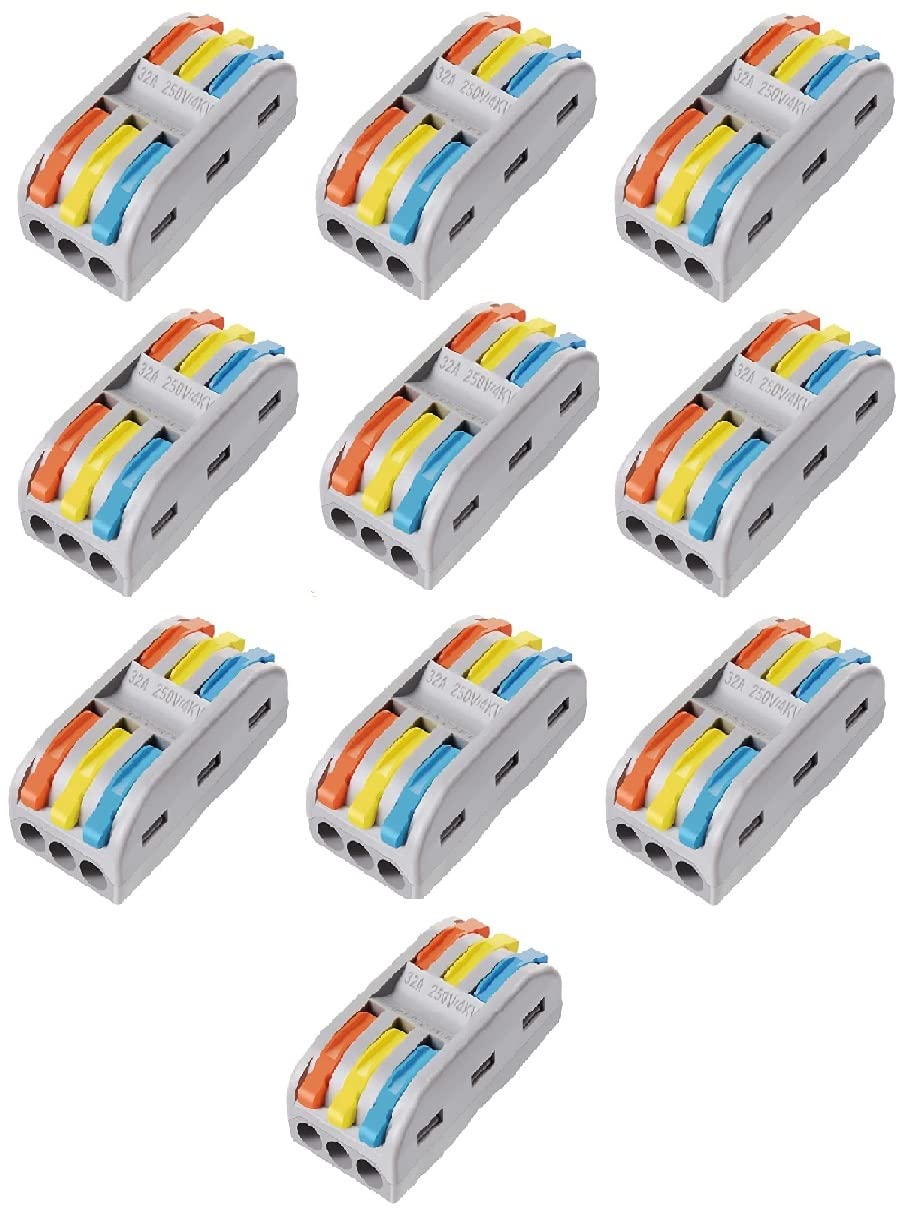 Besillia 10pcs PCT3-3 Fast Wiring Connector 3-in 3-Out Electrical Cable Docking Terminal Wire Conductor Quick Splice Terminal Blocks Wire Connecting (Color)-image-1
