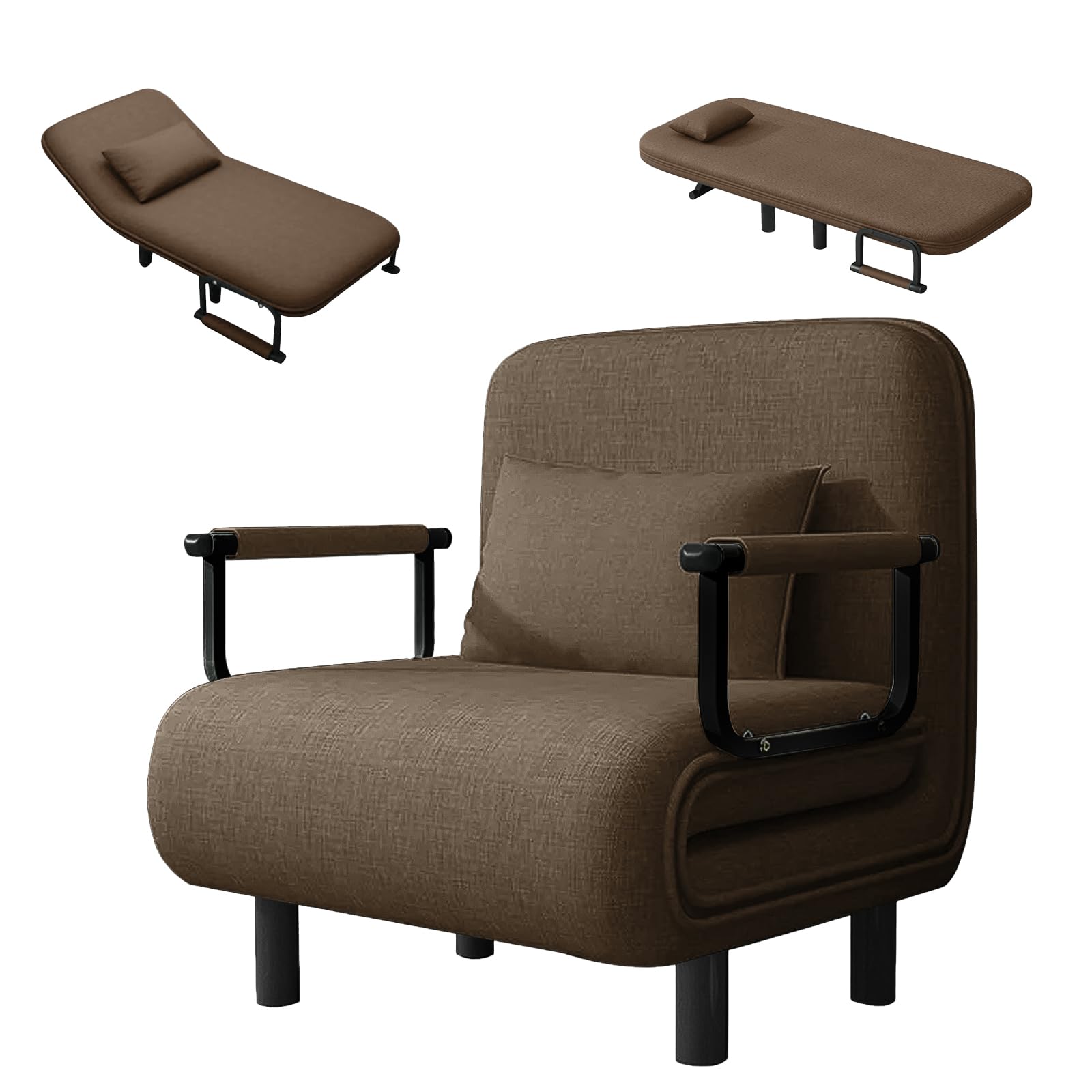 Fabulcozy Poltrona Letto 4 in 1 – Poltrona Letto Singolo Pieghevole con Cuscino, Poltrone Sofa Divano Schienale Reclinabile, Poltrone Sofa Pouf 60L x 68P x 85A cm(Marrone)