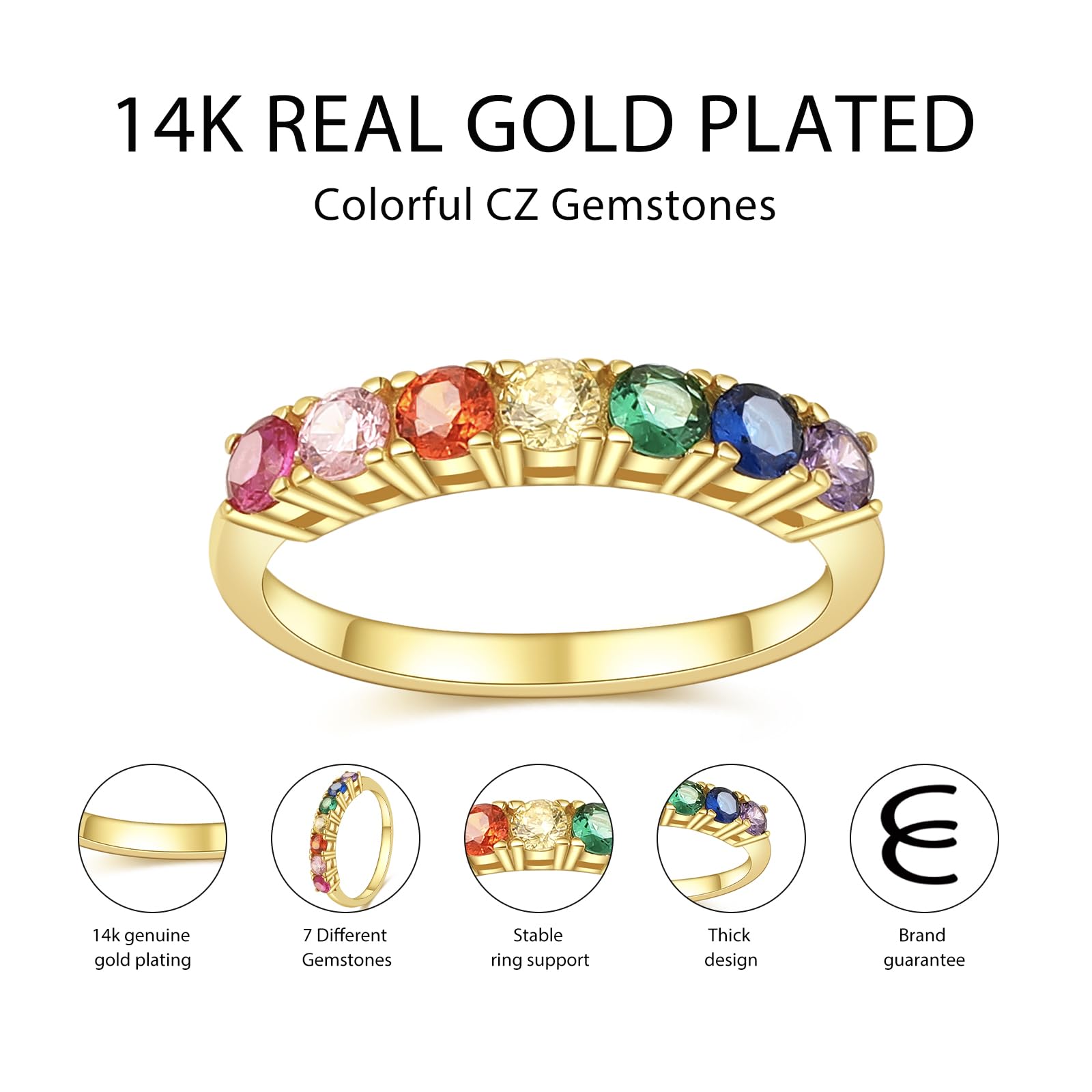 E Jewelry Anillo de eternidad de aniversario de arcoíris para mujer, anillos de boda, plata de ley 925, anillos de circonita AAA chapado en oro de 14k 59(19,0)