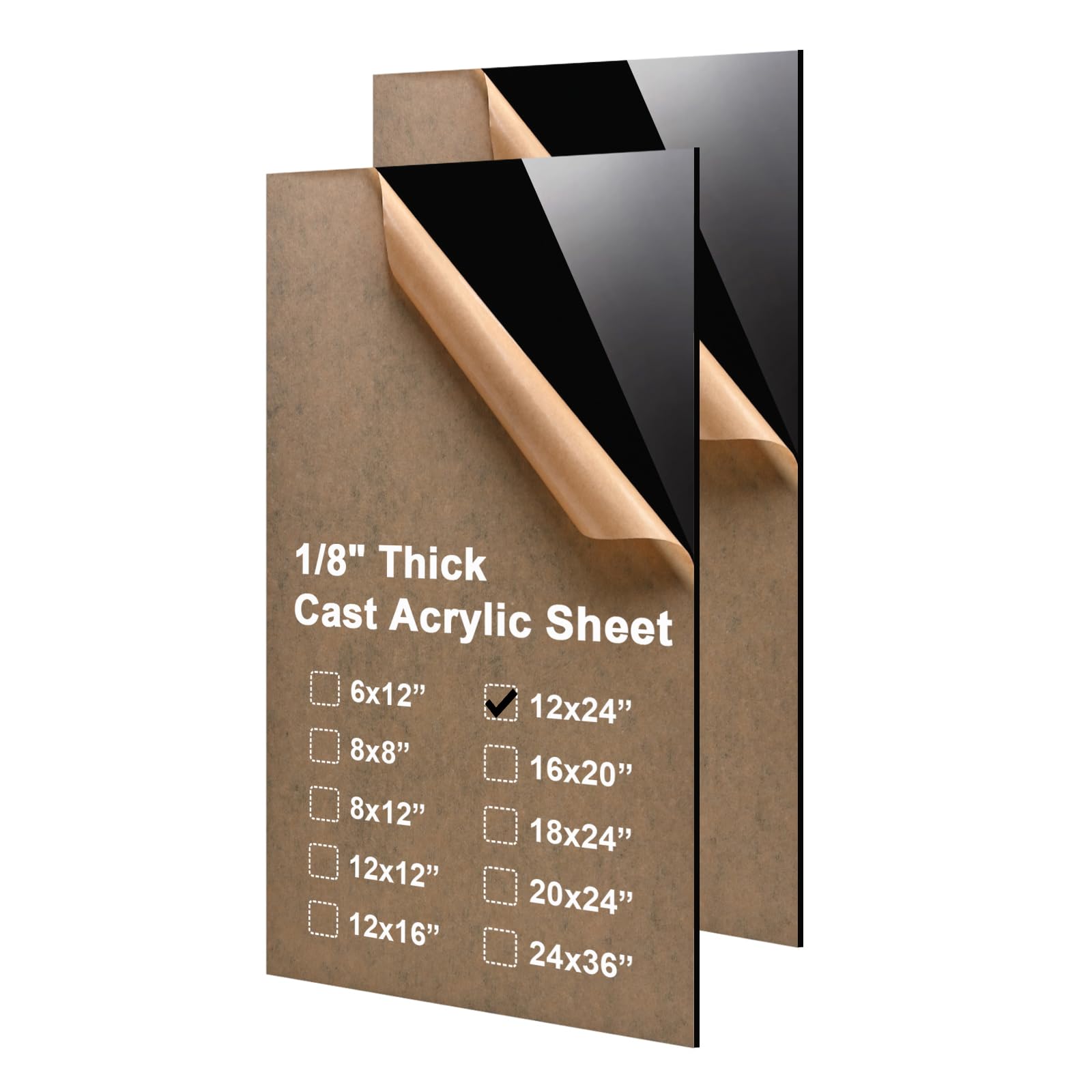 KINLINK 12x24 Acrylic Sheets, 1/8inch (3mm) Black Plexiglass Sheets, Black Plasitc Board with Protective Paper for DIY Project, Craft, Picture Frames,