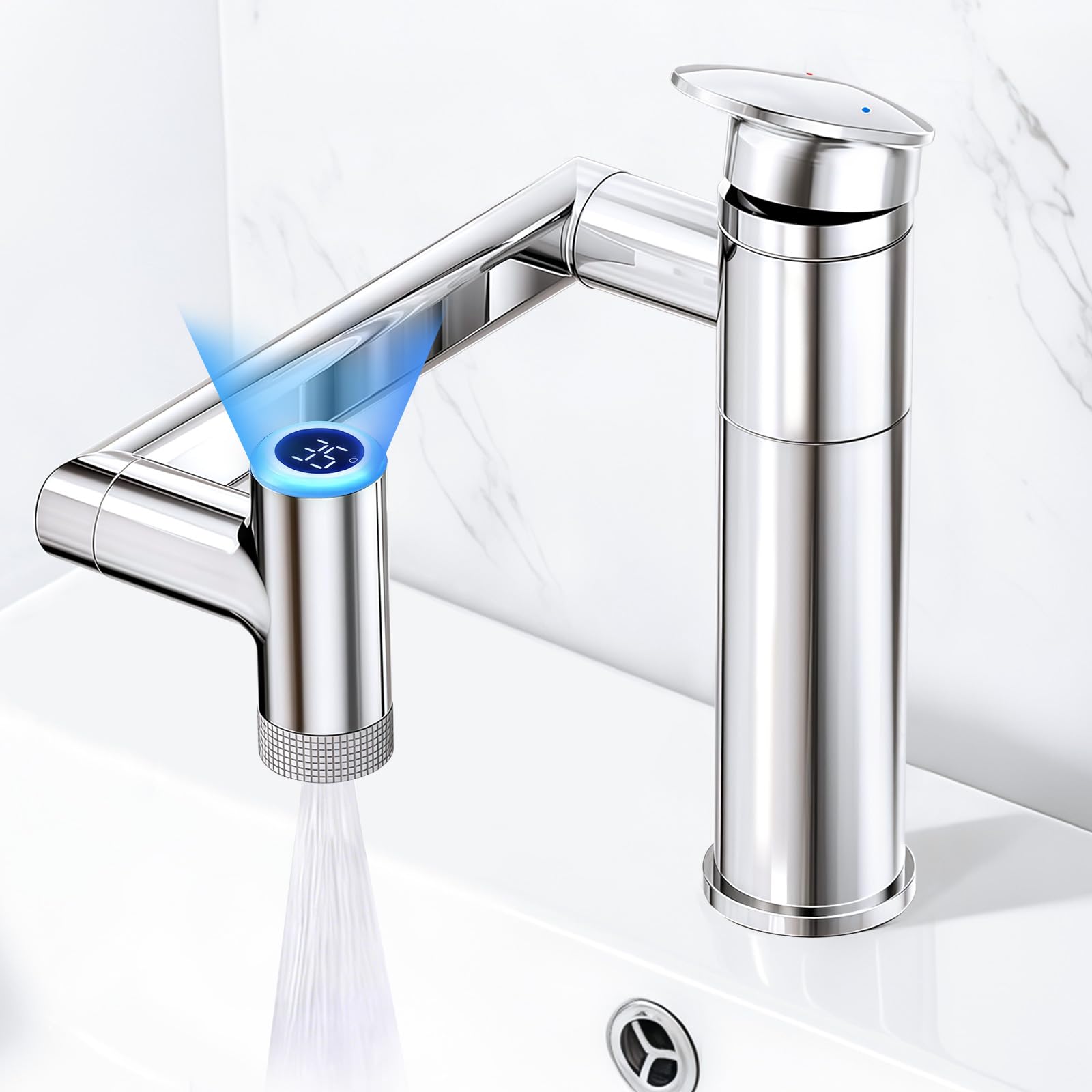 Robinet de lavabo rotatif 1080° et réglable en hauteur pour un confort total