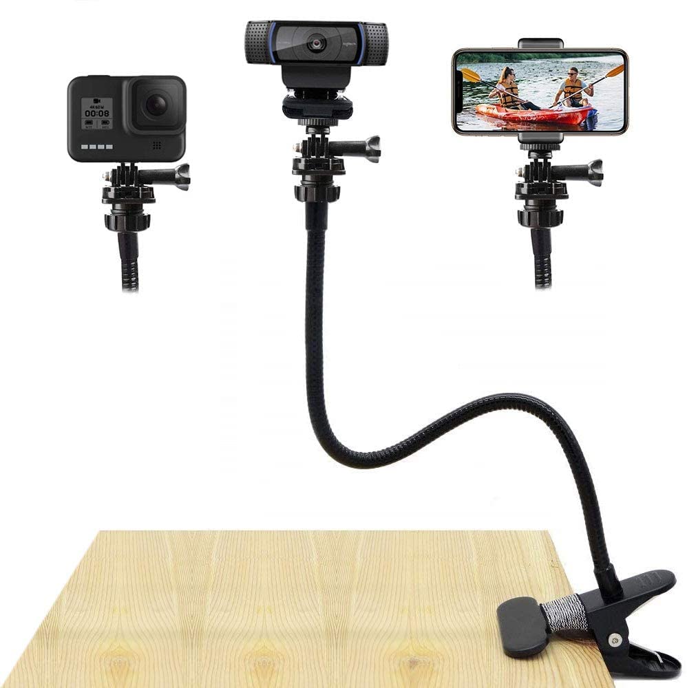 eWINNER 27 Inch Webcam Stand Flexible Desk Mount Clamp Gooseneck Stand for GoPro Hero 13 12 11 10 9 8 7 6 5/for Nexigo/for Logitech Webcam C930e/C930/C920/C922x/C922/Brio 4K/C925e/C615-PIWS01