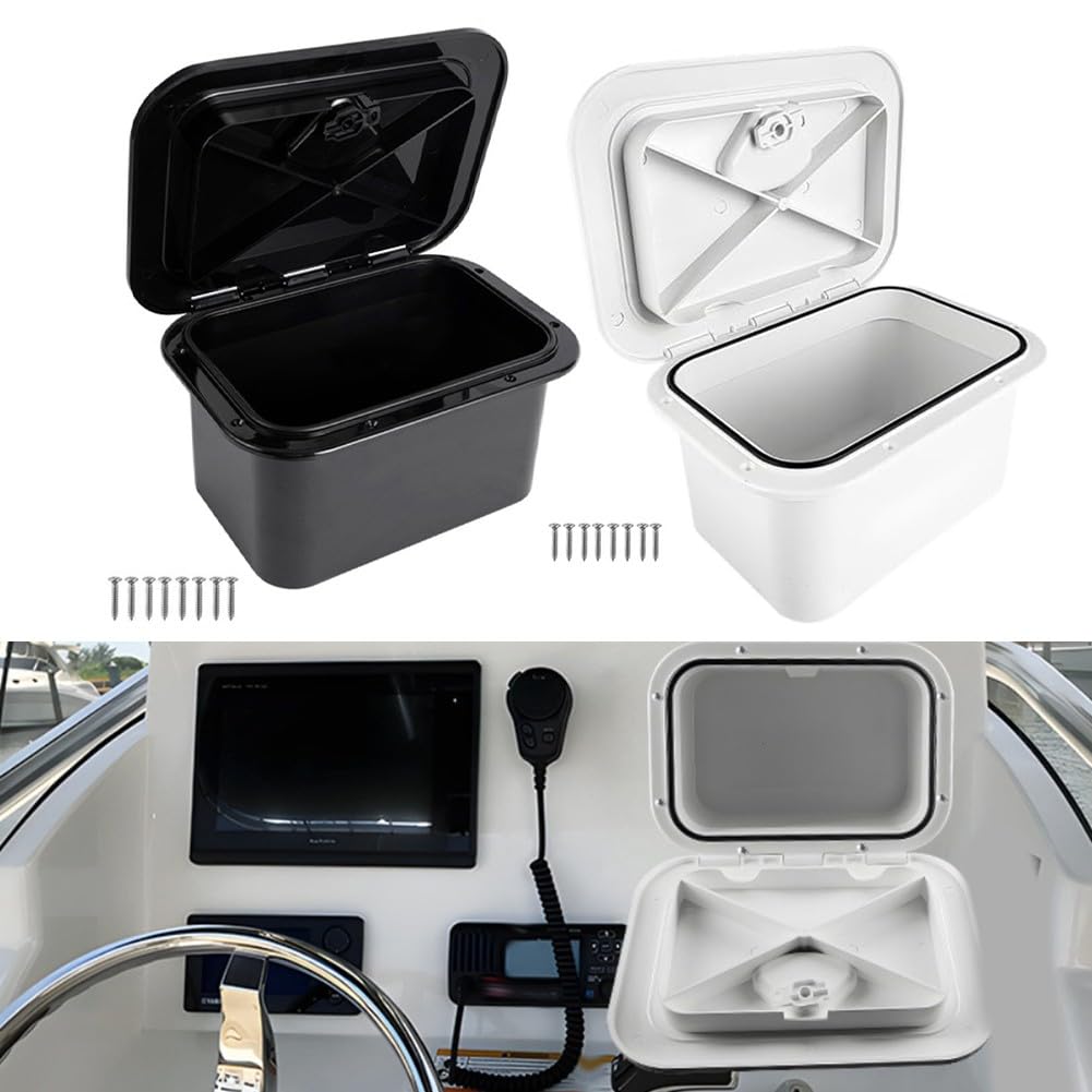 Integrierte Aufbewahrungsbox für Marine, wasserdicht, für Angelzubehör, ABS, Luke, Boot, Yacht, 37,5 x 27 x 17,5 cm, Schwarz
