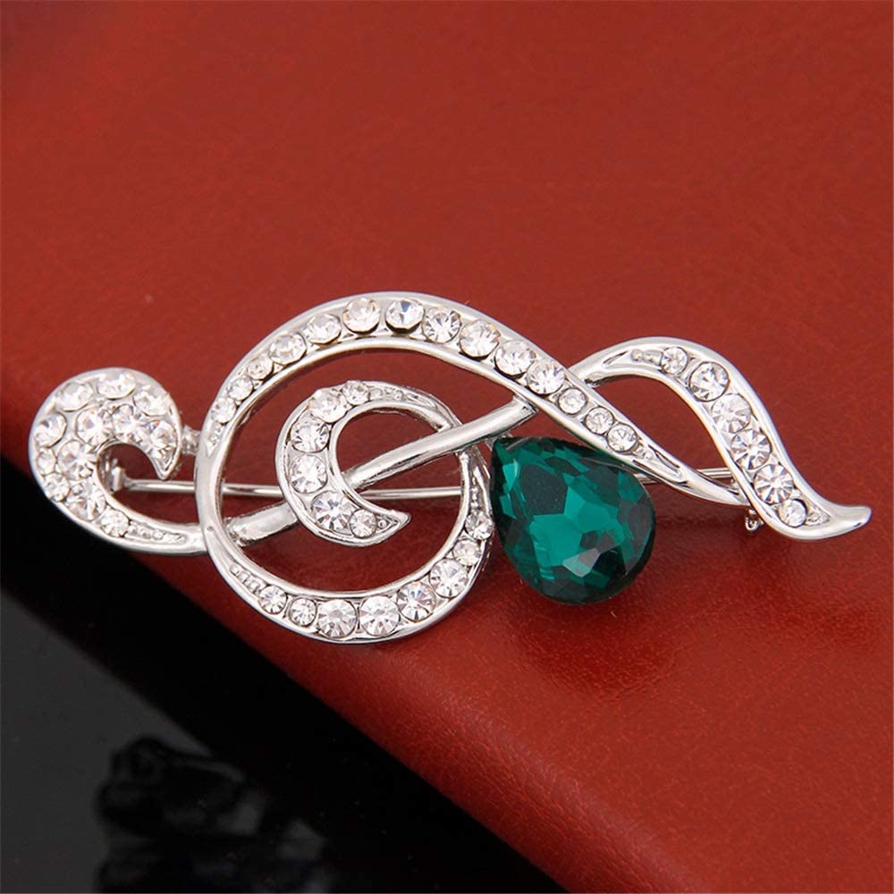 Elegante Brosche mit Kristallsteinen und Musik-Symbol Brooch Pin Scarves Shawl Clip für Damen Schmuck Zubehör Weddin