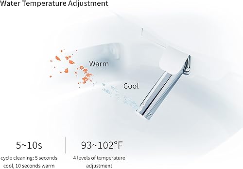 Miniatura 3 de AMASHEN Asiento de inodoro con bidé electrónico alargado, secador de aire caliente, boquilla ajustable, lavado con agua tibia, autolimpieza, asiento