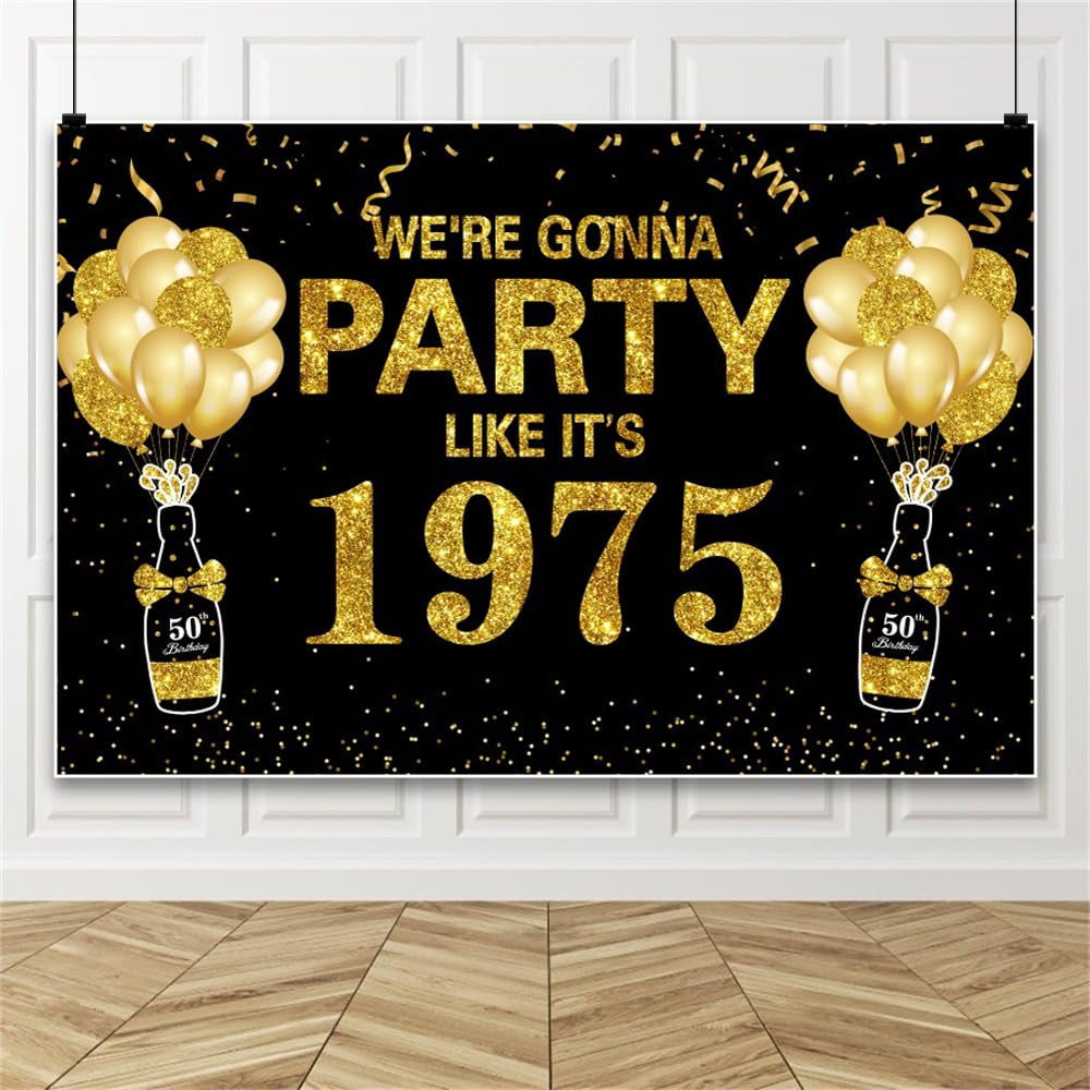 Leowefowa We’re Gonna Party Like It’s 1975 Birthday Backdrop 7x5ft 1975 Party Backdrops for Photography Birthday Vintage 1975 Background Cheer to 50th