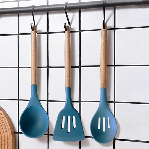 Miniatura 9 de Juego de 6 utensilios de cocina de silicona resistentes al calor, juego de utensilios de cocina para cocinar, espátula de cocina con mango de