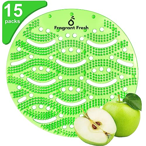 Fragrant Fresh Urinal Screen Deodorizer, Fresh Scented Urinal Screen With Easy Fit & Multiple use (Green Apple, 15 Pack)