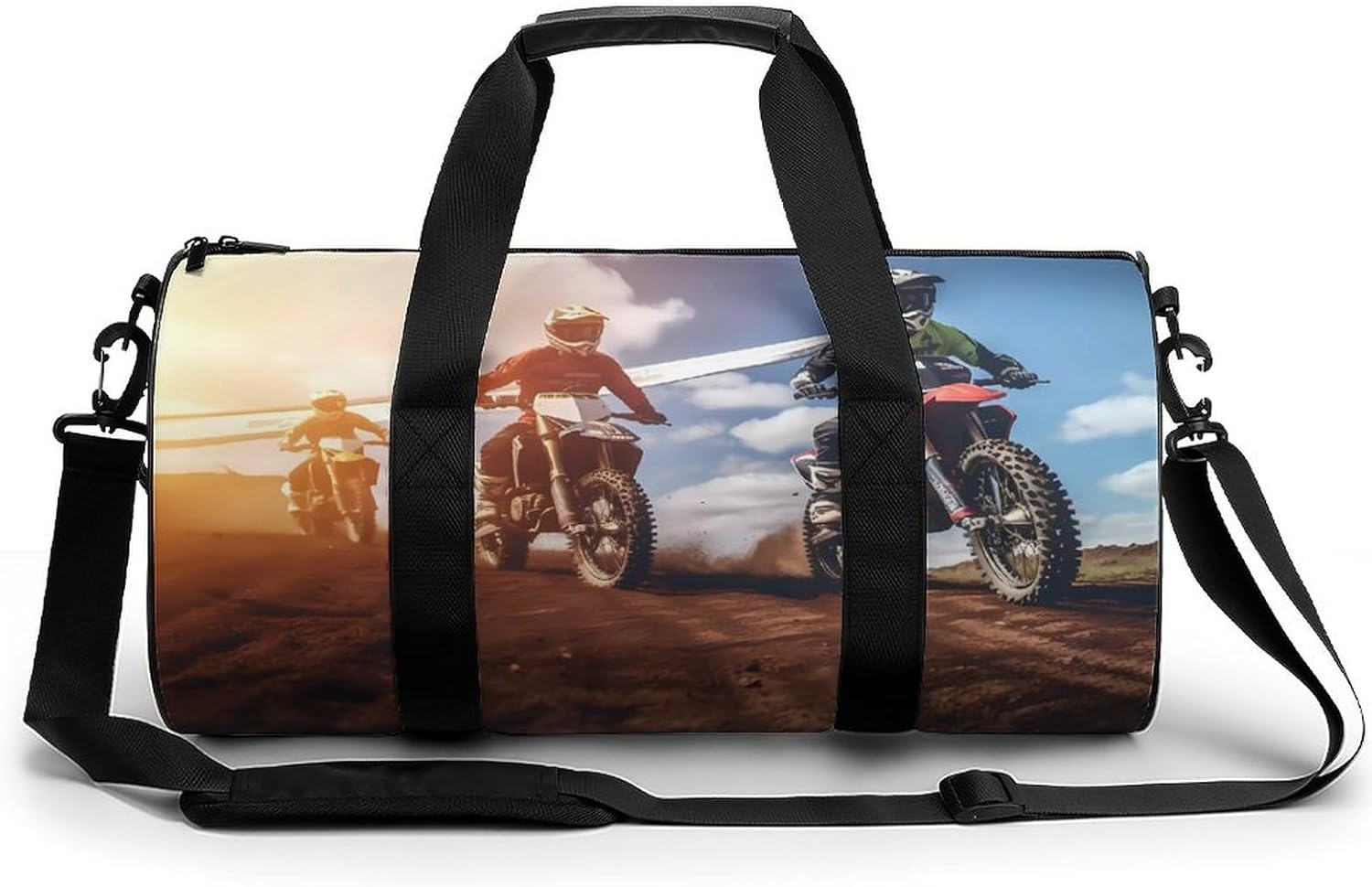 Motorcycle Motorsport Mountain Sunset Print Gym Sport Bag Travel Duffel Bags Weekender Carry on Tote Bags for Women Men