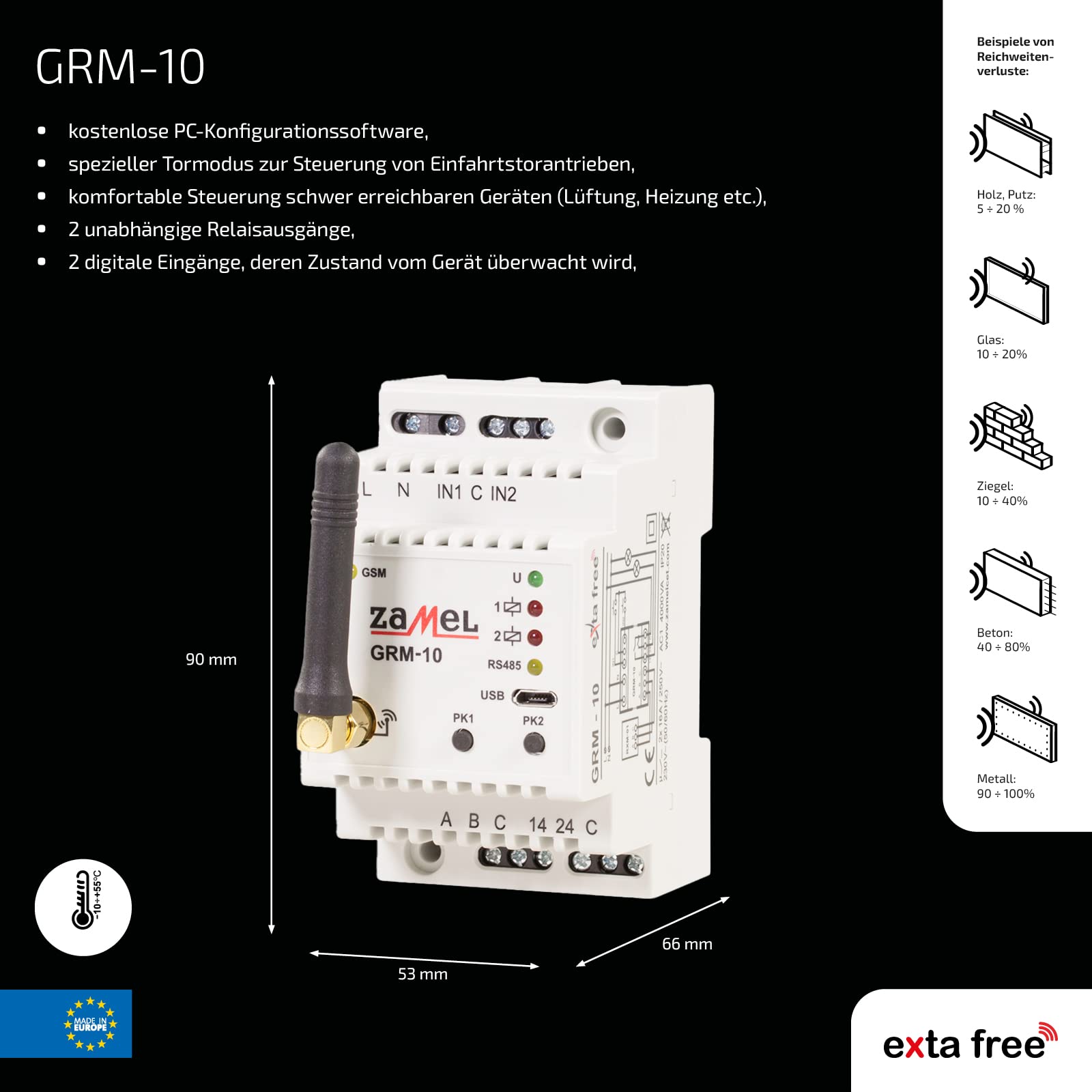 Hochmodern, Einfach zu bedienen, Schnell zu installieren, zuverlässig, zukunftsweisend, Telefonsteuerung, energiesparend, Bequem zu steuern, 2-Kanal-GSM-Controller GRM-10 Exta Free Zamel