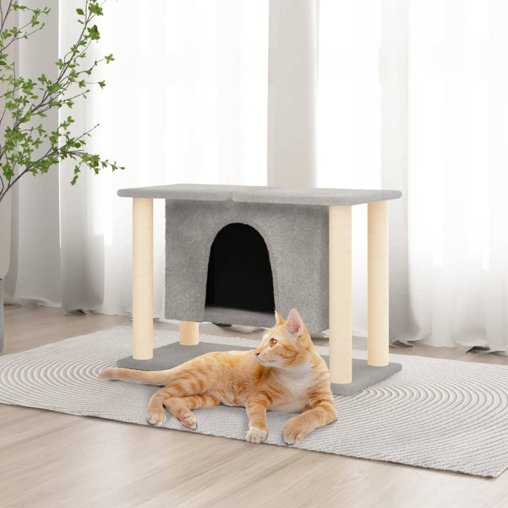 Rascador para gatos con columnas rascadoras de sisal y felpa, gris claro, 74 x 35 x 50 cm, torre de escalada, muebles para gatos, compacto y estable, para el cuidado de las garras y jugar en