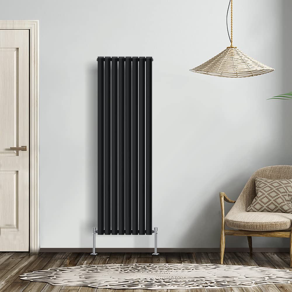 NRG Black 1600x472mm Double Horizontal Oval Panel Radiator