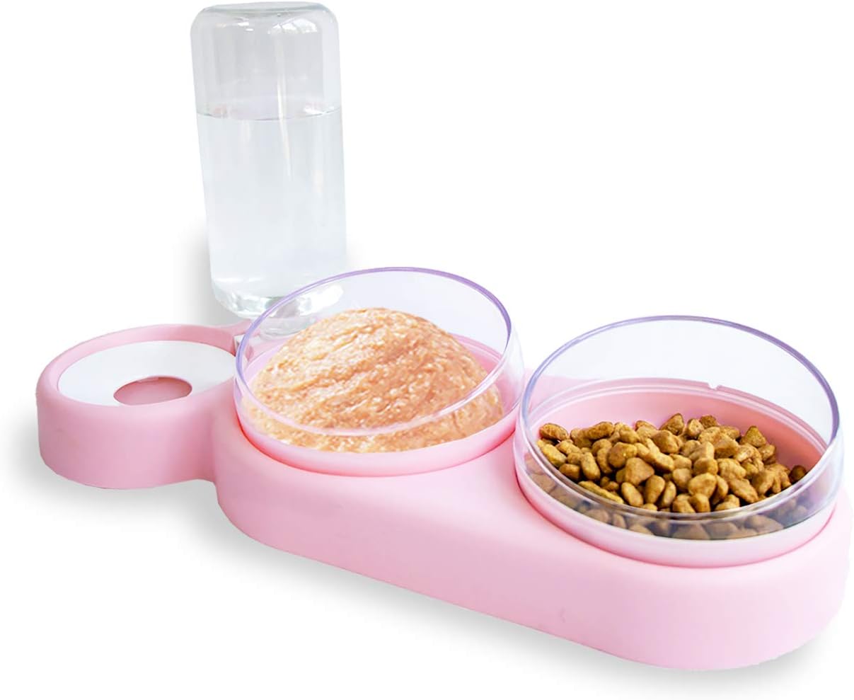 oolilioo Triple Dog Cat Bowls Automatic Pet Food Feeder Non Spill Detachable Cat Water Dispenser Bottle Elevated Cat Bowl Set for Food…