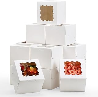 Moretoes 15pcs 6x6x5in Cake Boxes with Window White Bakery Boxes Treat Boxes for Cake Cupcake Pie Dessert Pastries