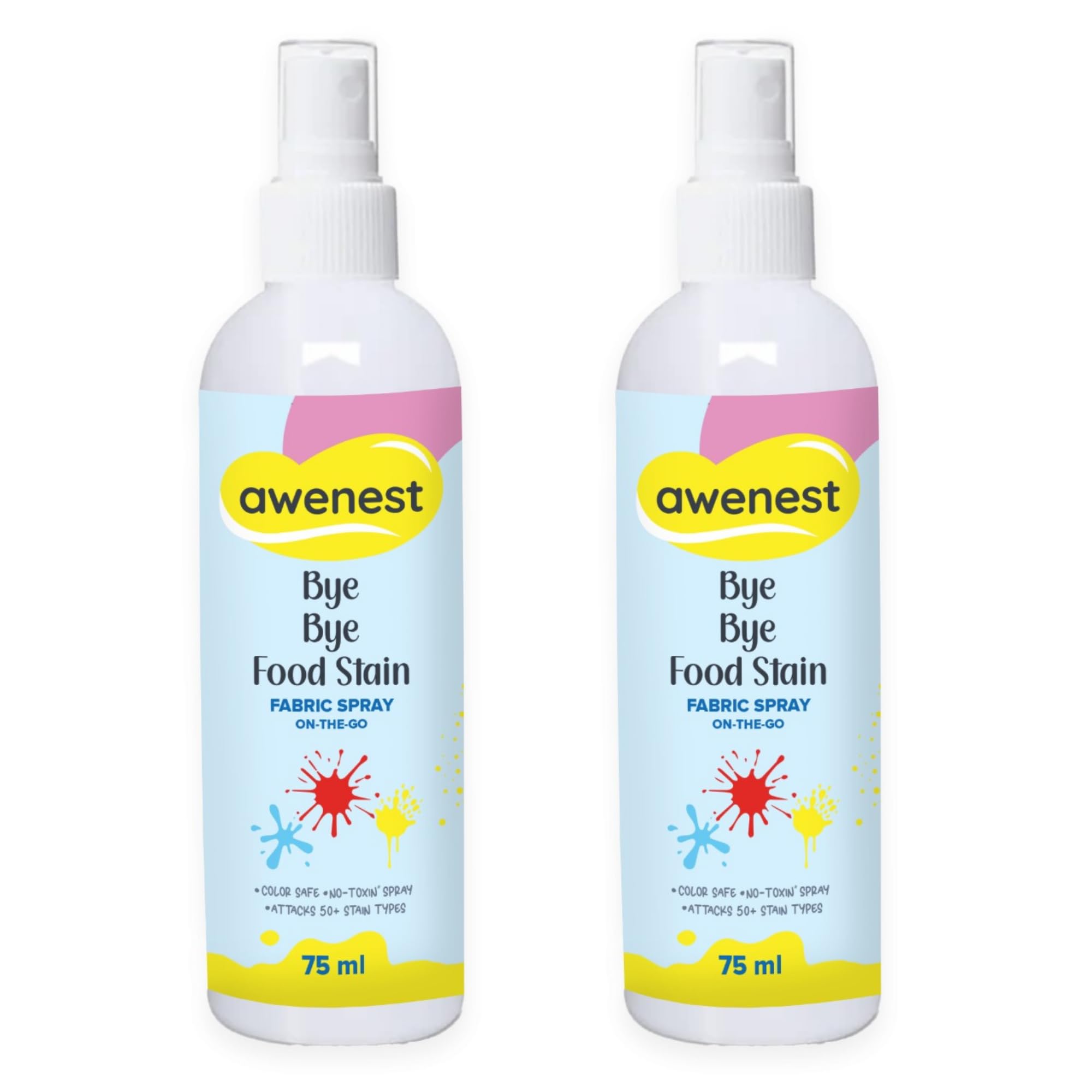 awenest Bye Bye Stain - Instant Stain Remover Fabric Spray | Toxin-free | 50+ Stains | Easy to Carry | Plant-based | Pack of 2