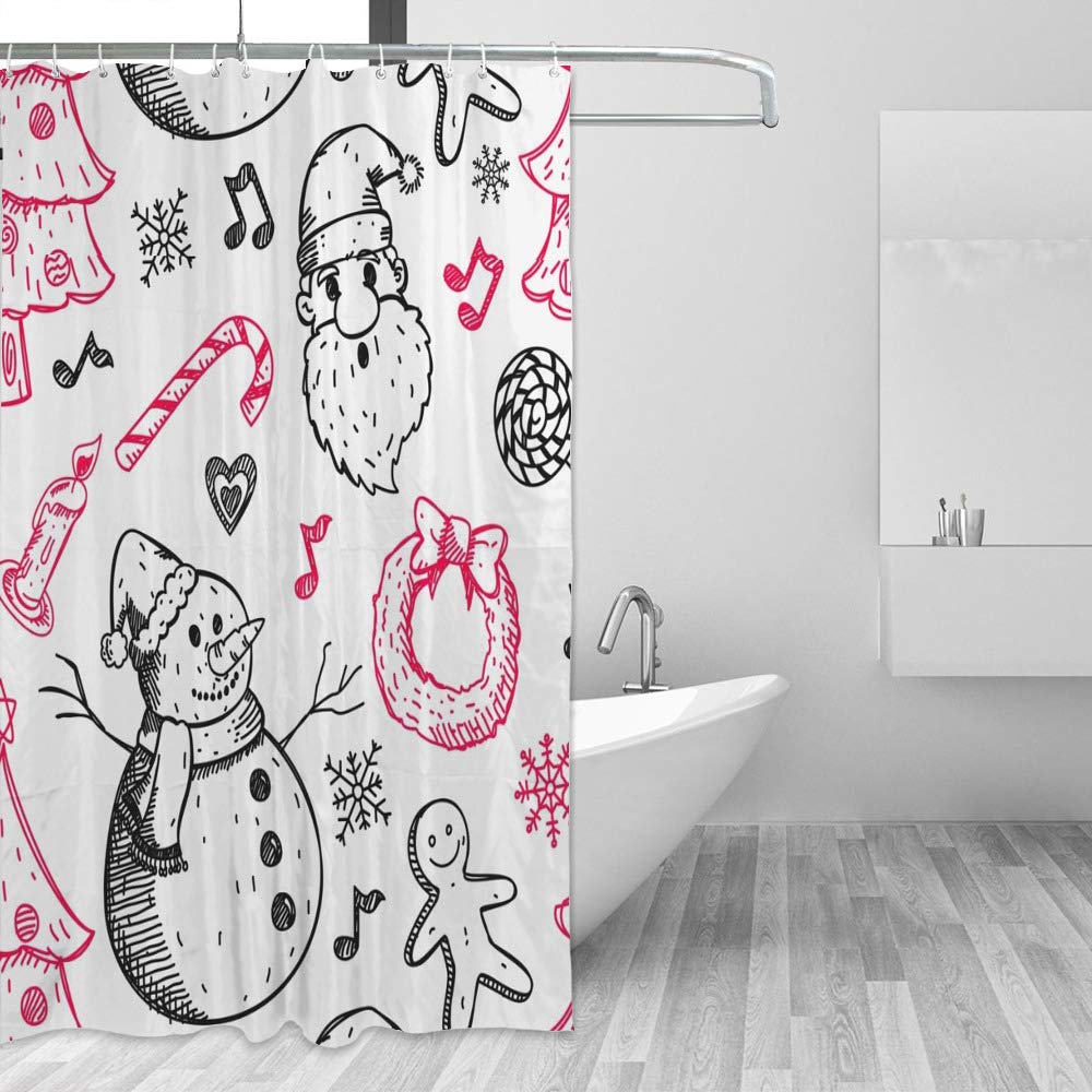 Rideau de douche imperméable avec fond de Noël pour décoration de salle de bain festive