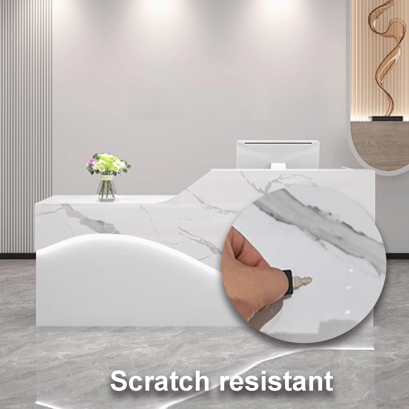 Empfangstresen für Praxis, Reception Desk Salon, Empfangstheke Tresen Rezeption, Rezeptionstheke Holzwerkstoff Einfach zu Montieren(White with Gold,1.4m)