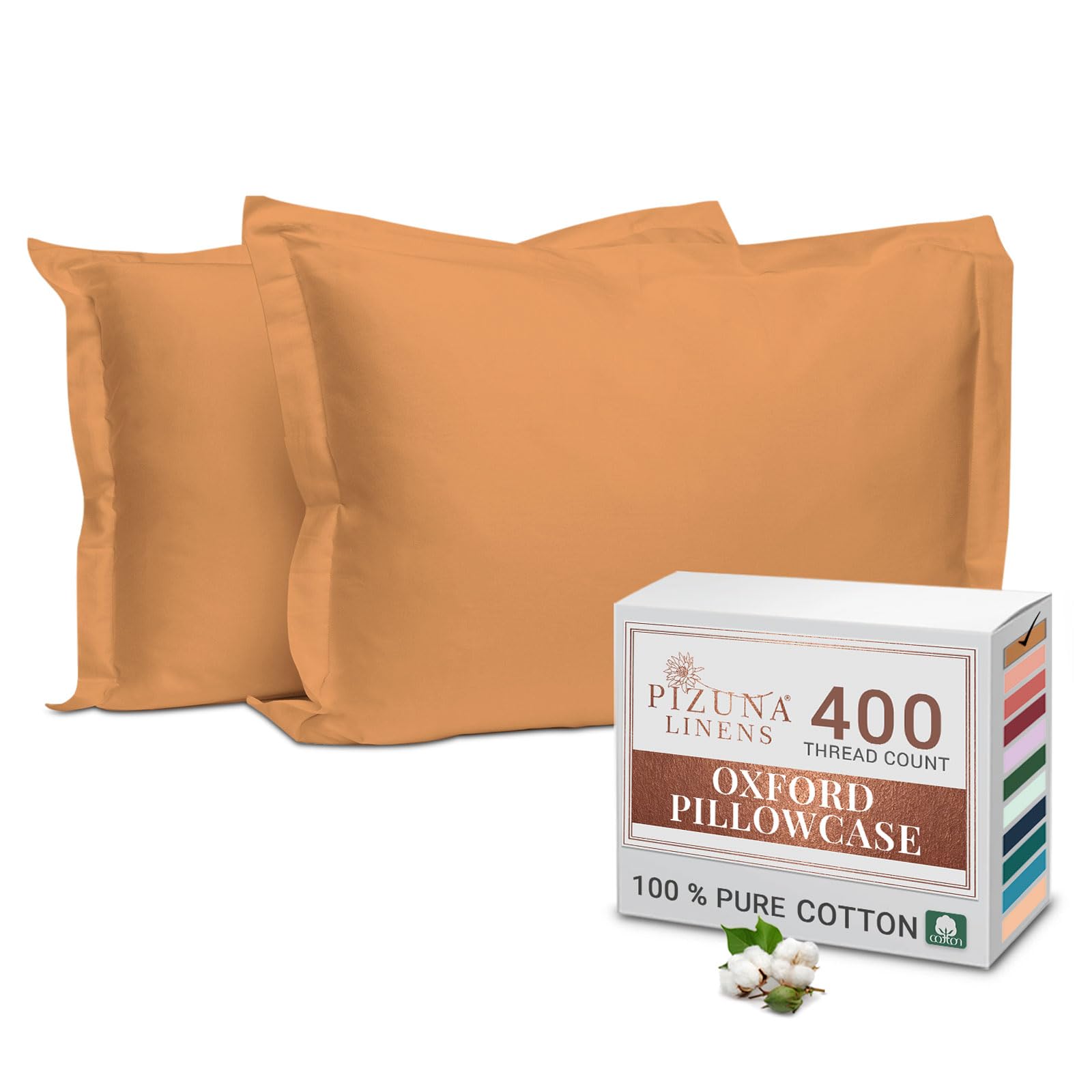 Pizuna 100% Cotton Long Pillow Cases 2 Pack 50x90cm King Size Pillow Covers Apricot Orange