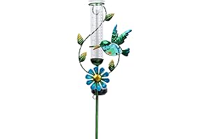 Rain Gage for Garden, MUMTOP Solar Powered Decorative Metal Hummingbird Flower Stake...