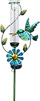 Vista 1 de MUMTOP Medidor de Lluvia para Exteriores, Estaca Decorativa de Colibrí de Metal con Flores, Alimentada por Energía Solar para Césped, Patio y Jardín