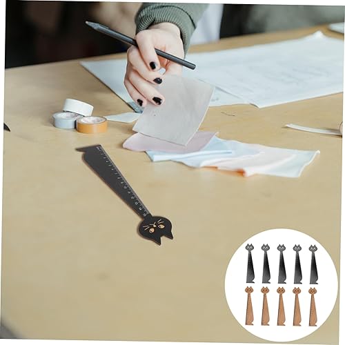 Miniatura 7 de Regla de dibujo de madera retro, 10 unidades, regla de dibujos animados, regla de madera, regla recta, marcas de libros en forma de gatos para