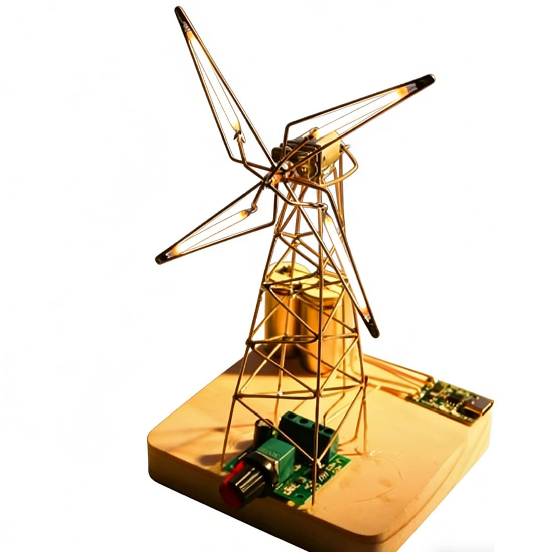 Quibuilds Light Diy Windmill Desk Lamp, Rotating Table Lamp With Warm Manual Soldering Electronic Model For Desktop Decor, Electronics Hobbyists And Creative Workspace Display, Stem Education