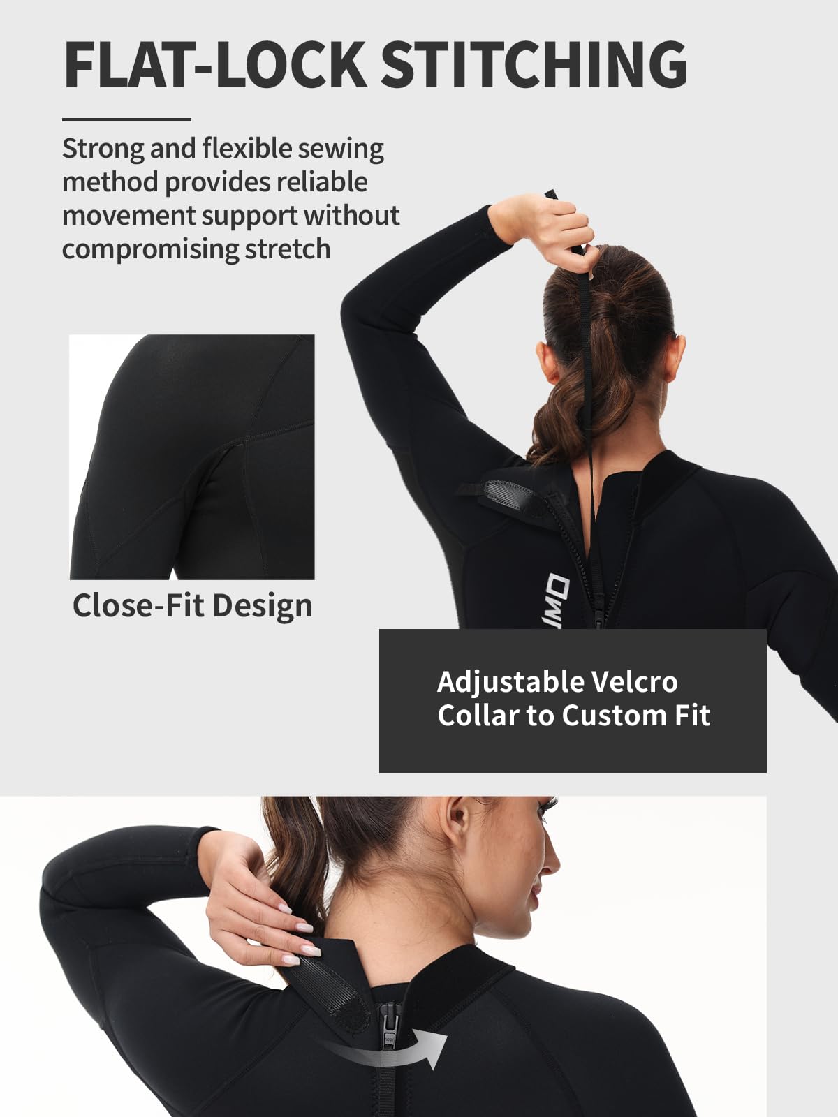 Owntop Muta da uomo e donna, in neoprene da 3/2 mm, con cerniera posteriore, per immersioni in acqua fredda, surf