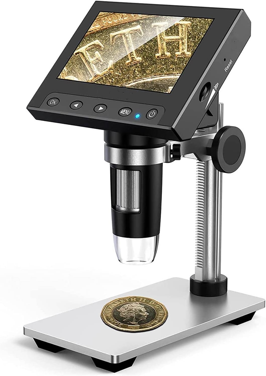 Tobo LCD Digital Microscope, 4.3 Inch Handheld USB Microscope 50X-1000X Magnification Coin Microscope with 8 Adjustable LED, PC View, for Adults/Kids-TD-1015IM.