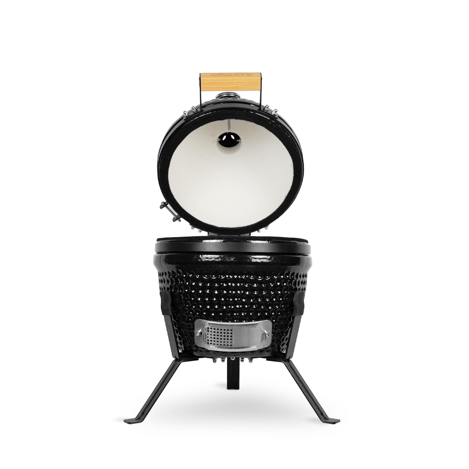 CREATE/BBQ KAMADO/Barbecue fumoir céramique noir 13 pouces/Peut griller, fumer et cuire, avec régulateur de température et deux sources de ventilation.