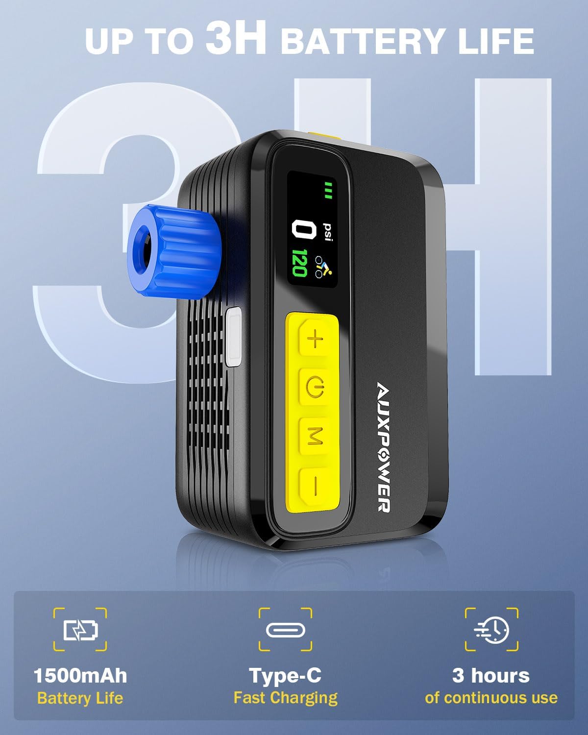Auxpower New Electric Bike Pump-Mini Portable Bike Tire Pump with Gauge, 120PSI Portable Bicycle Pump Fast Inflation, High-Performance Air Pump for Bike Tires and Balls (Presta & Schrader)