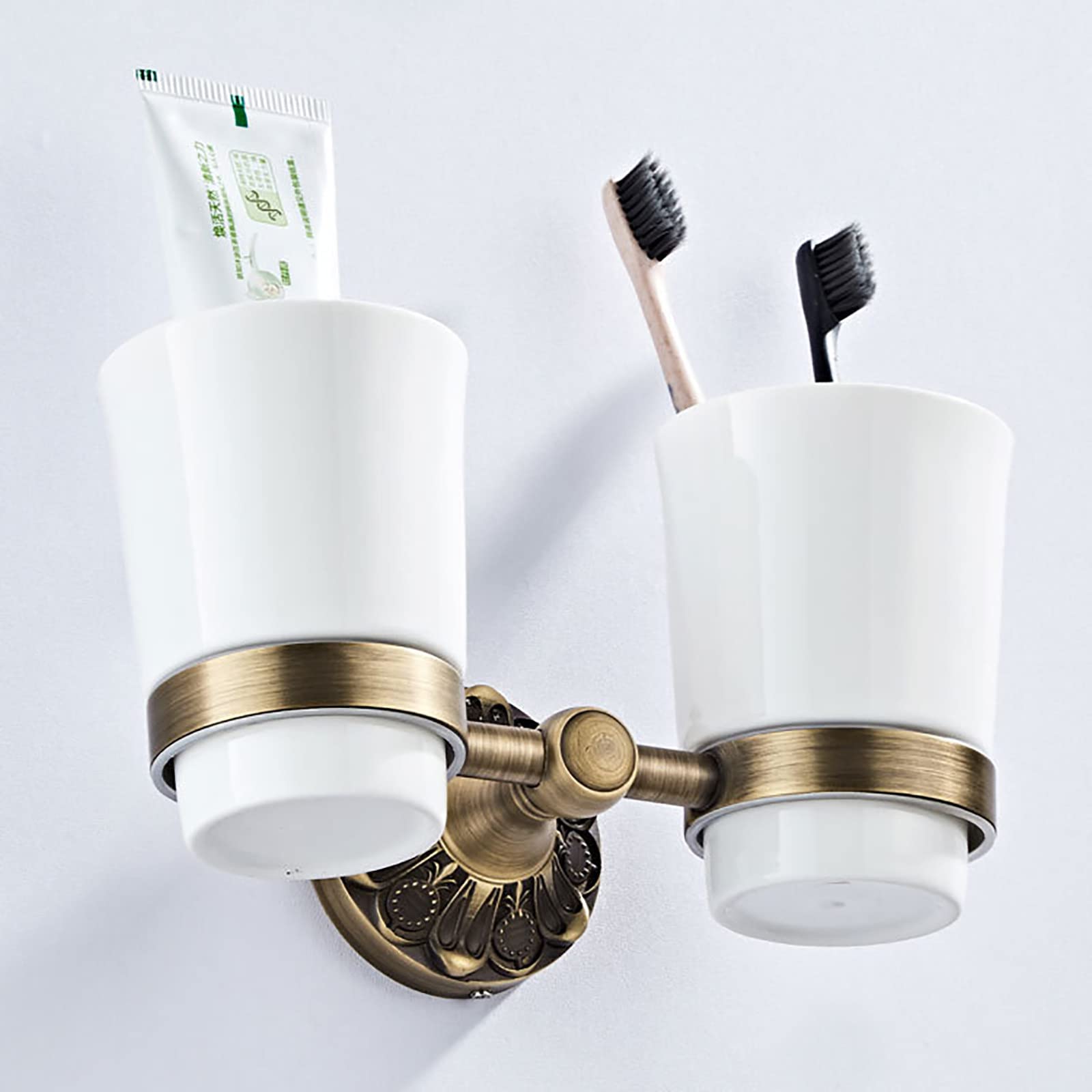 Porta Spazzolino Elettrico, Porta Spazzolino Parete Modelli di Coppia, Porta Spazzolini Bagno in Ottone per Tutti i Tipi di spazzolino da Denti, Multifunzione Accessori Bagno Antico Oro