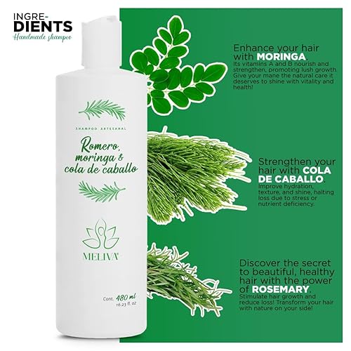 Miniatura 6 de MELIVA BELLEZA, champú natural de romero, cola de caballo y champú Moringa para la regeneración capilar, cabello suave, manejable y brillante Reduce