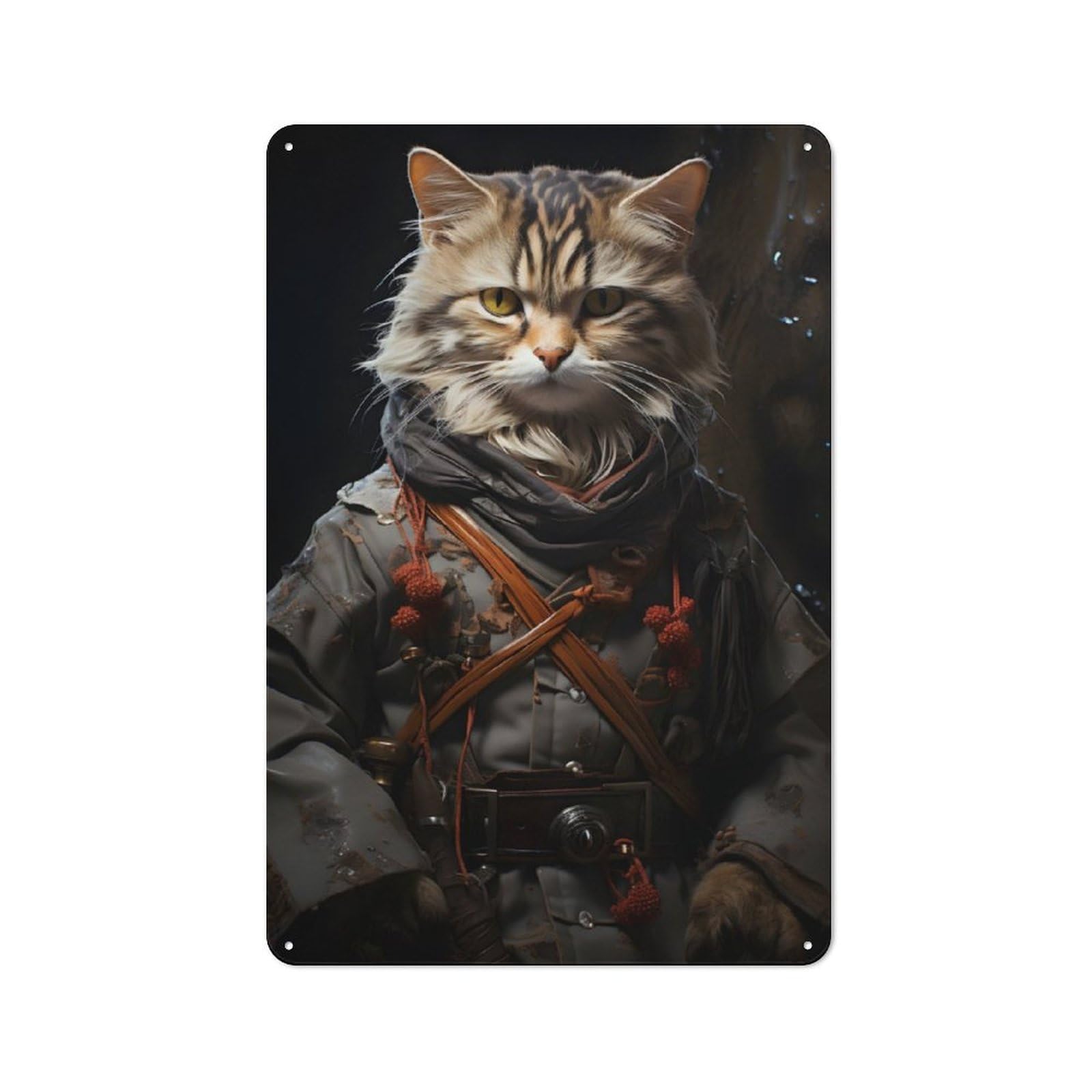 Metal Sign 30x20cm with Cat in Uniform for Hallway Wall, Rustic Decor, for Wall Display Collectors
