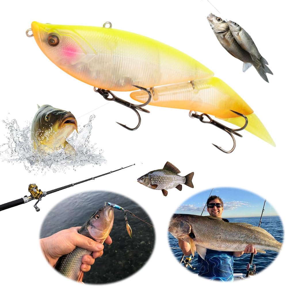 19 cm 55 g Swimbait flottant à 2 articulations avec queues souples – Leurre de pêche articulé pour eau douce et salée