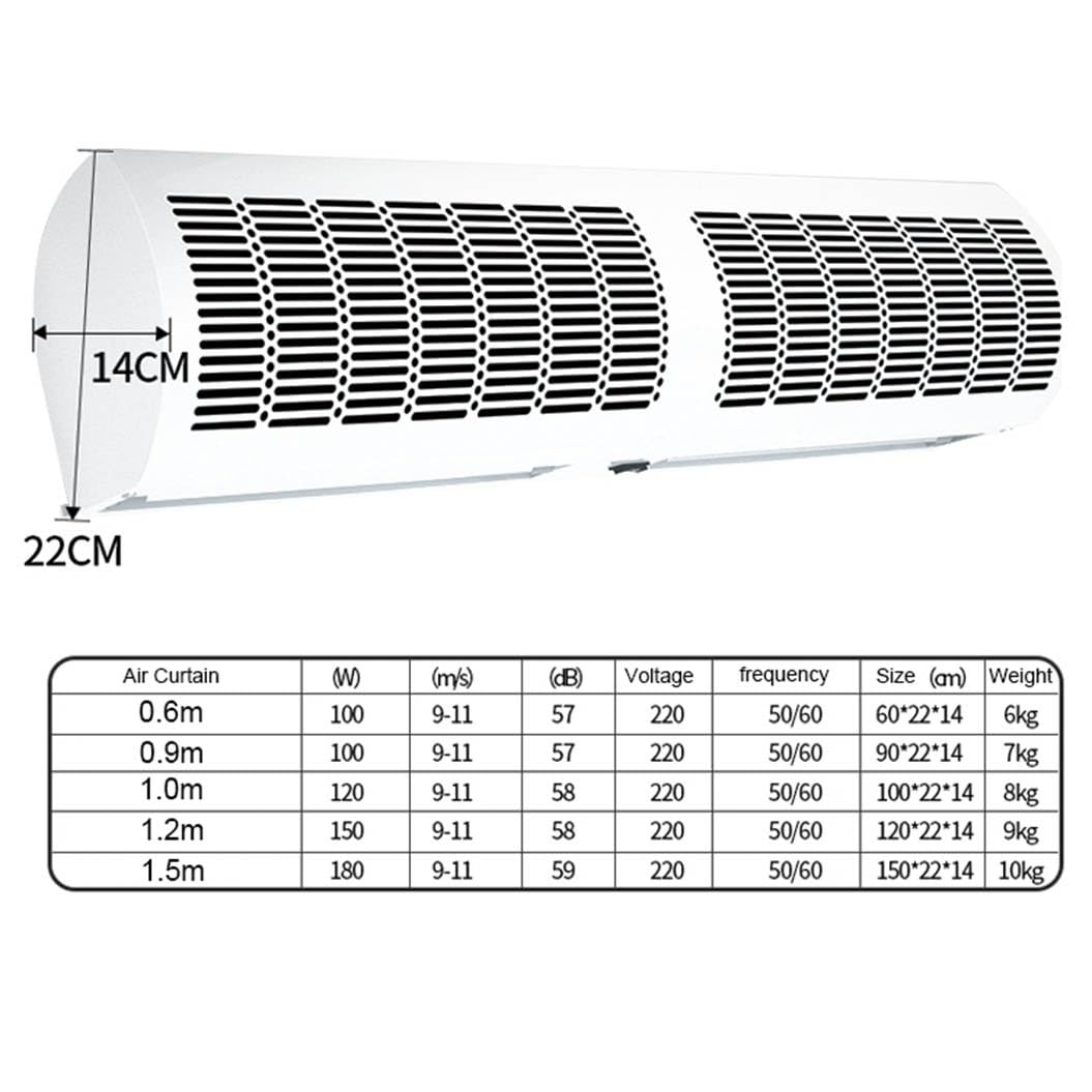 Ventilador para puerta con cortina de aire, cortina de aire montada en la pared, control remoto silencioso de doble velocidad, viento natural de bajo ruido, para supermercado, restaurante