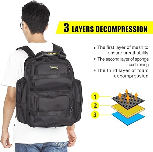 Miniatura 6 de FASITE Mochila para herramientas  Almacenamiento y organizador profesional resistente para contratistas, electricistas, fontaneros, HVAC, solapa