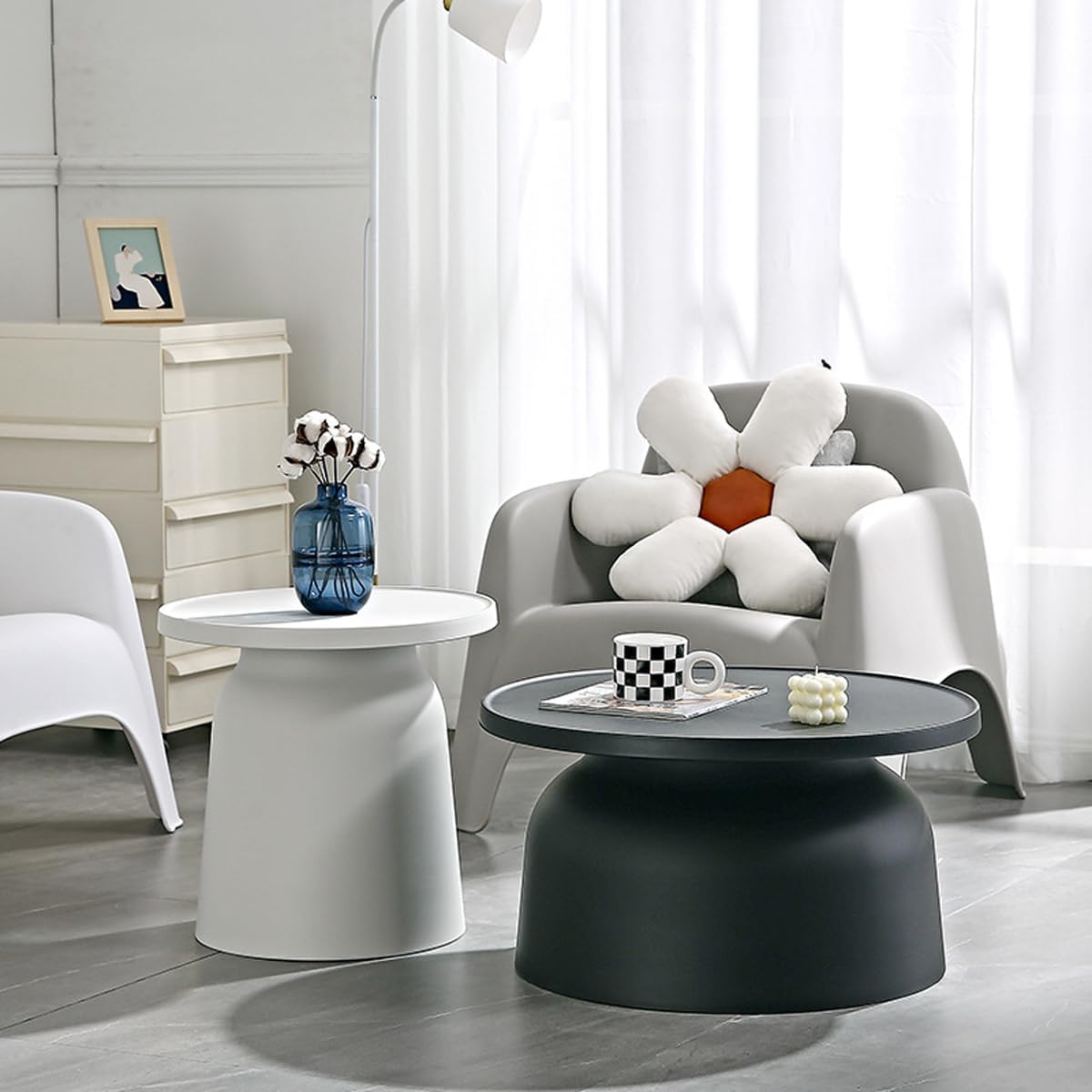 Multifunctional Coffee Table Bedroom Bedside Table Modern Corner Table Round Coffee Table for Living Room Meeting Room Study(Size:47x47cm,Color:Black)