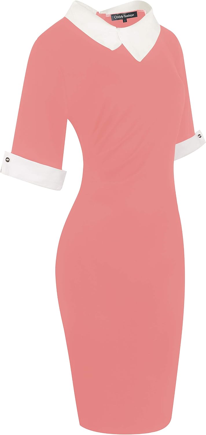 oxiuly Women's Retro Bodycon Knee-Length Formal Office Dresses Work Pencil Dress OX276 image 4