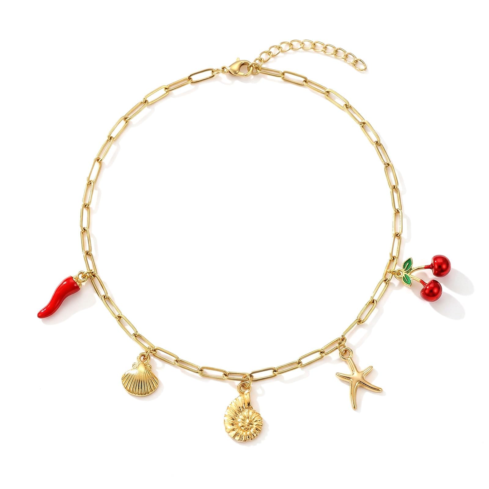 KummerSaprk Shell Charm Necklace for Women Starfish Seashell Necklace Vacation Jewelry for Women Boho Beachy Stuff Summer Jewelry Gifts