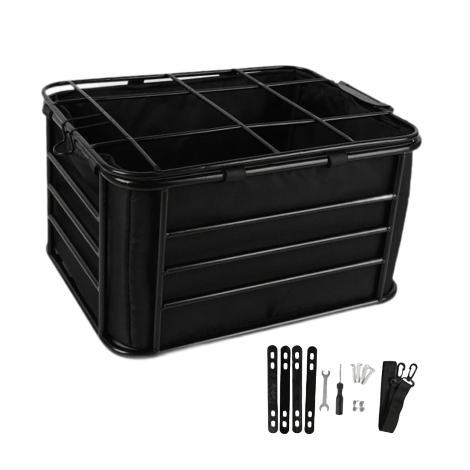 F Fityle Rear Bike Basket Cargo Basket Versatile Mounted Heavy Duty Luggage Storage Organizer Black for Sports Road Bikes, with Lined Bag
