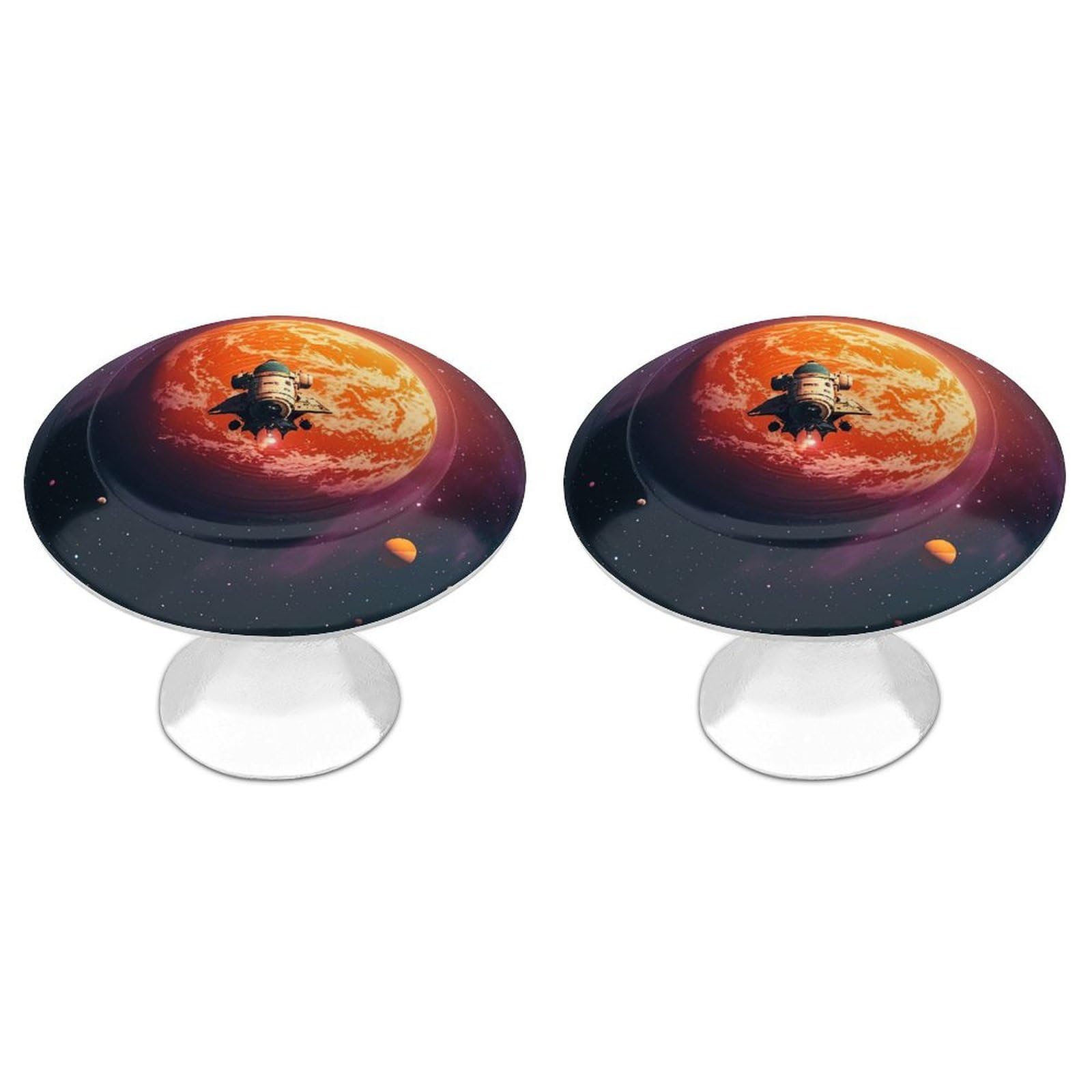 QMNLKH Sunset in Outer Space Cabinet Knobs for Home, Round Drawer Pulls for Kitchen, Personalized Cupboard Handles with Screw, Fashion Dresser Knobs for Office, Drawer Handles, 2 Packs