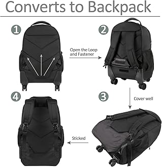 MATEIN Rolling Backpack with 4 Wheels, 17 inch Roller Travel Laptop Backpack for Women Men, Large Water Resistant Business Wheeled Bag, Airline Approved Carry on Luggage Suitcase Bag, Black