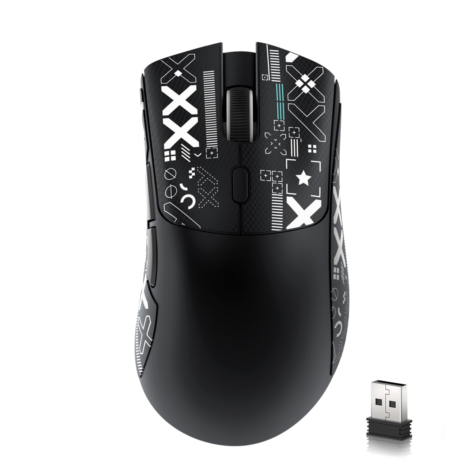 MAMBASNAKE x Attack Shark R1 Mouse da gioco wireless leggero a tre modalità da 59 g con adesivi antiscivolo, connettività 2,4 GHz/BT/cablata, 6 DPI regolabili fino a 18000, PAW3311-Nero