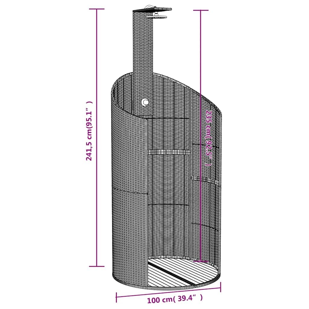 Mangloder - Doccia da giardino nera, 100 x 100 x 241,5 cm, in polyrattan, legno di acacia, acciaio verniciato a polvere, 8 pollici, autoportante, per giardino, esterni, piscina, idromassaggio, estate