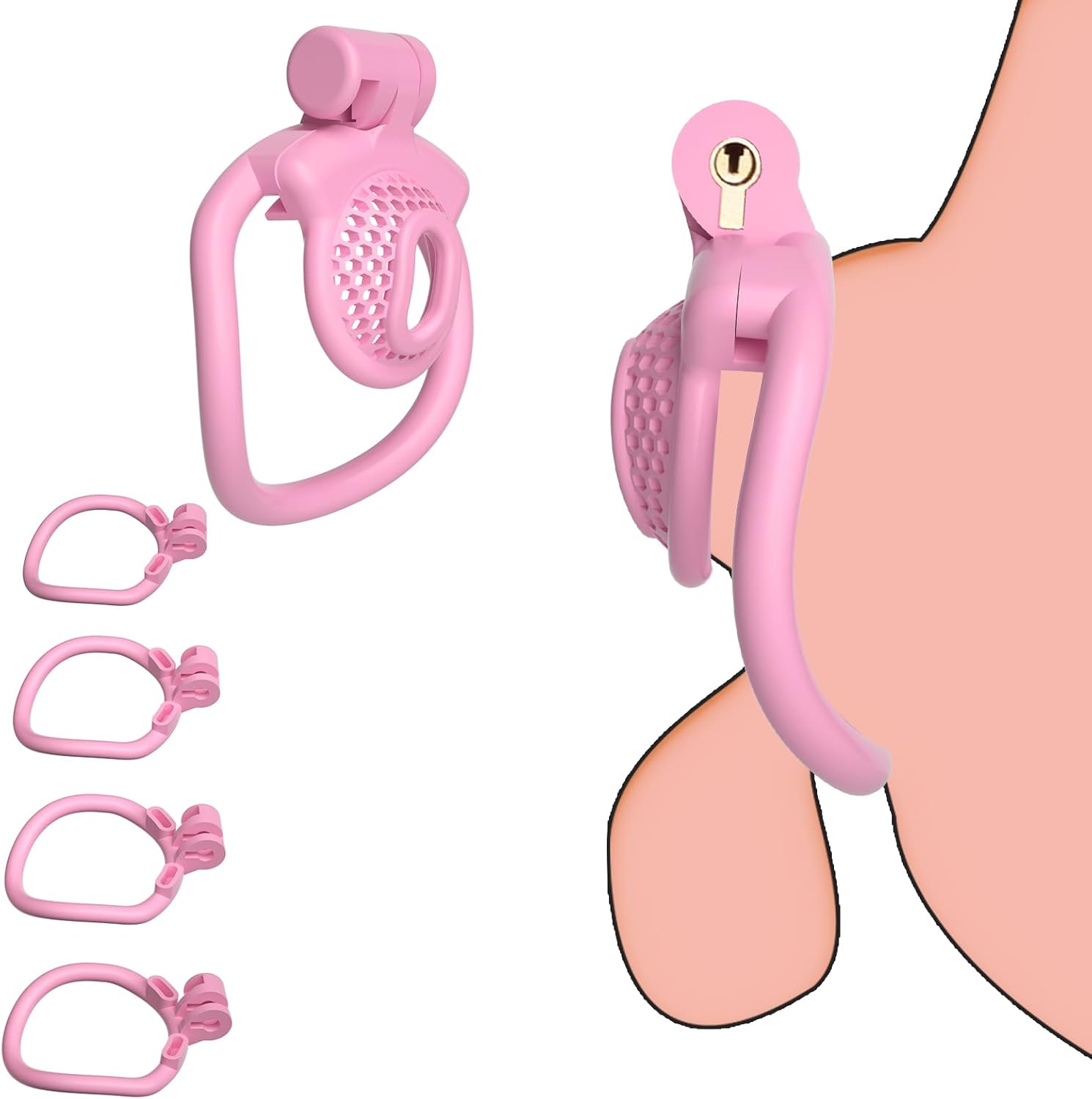 Sissy Chastity Cage Light Weight Cock Cage ABS+Resin Chastity Device Adult Sex Toys with 4 Different Sizes Rings,Chastity Belt & Invisible Lock for Sissy Men Penis Exercise and Abstinence (Pink)